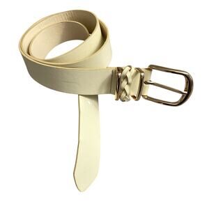 Linea Pelle LP Blue Faux Leather Belt Ivory Vegan Gold Buckle Woven Women XL